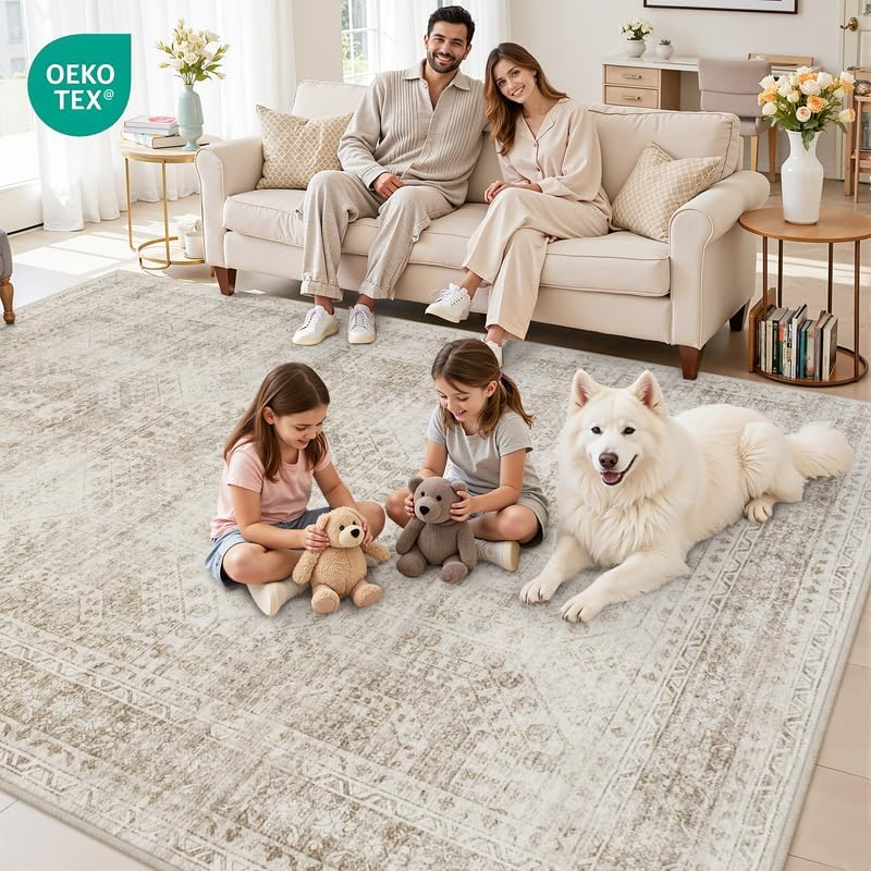 10X12 Area Rug for Living Room: Vintage Boho Neutral Washable Rug Indoor Soft Large Area Rug Carpet for Bedroom Nursery Farmhouse Dining Room Office Floor Non-Slip Low Pile under Table Rug Brown - Image 7