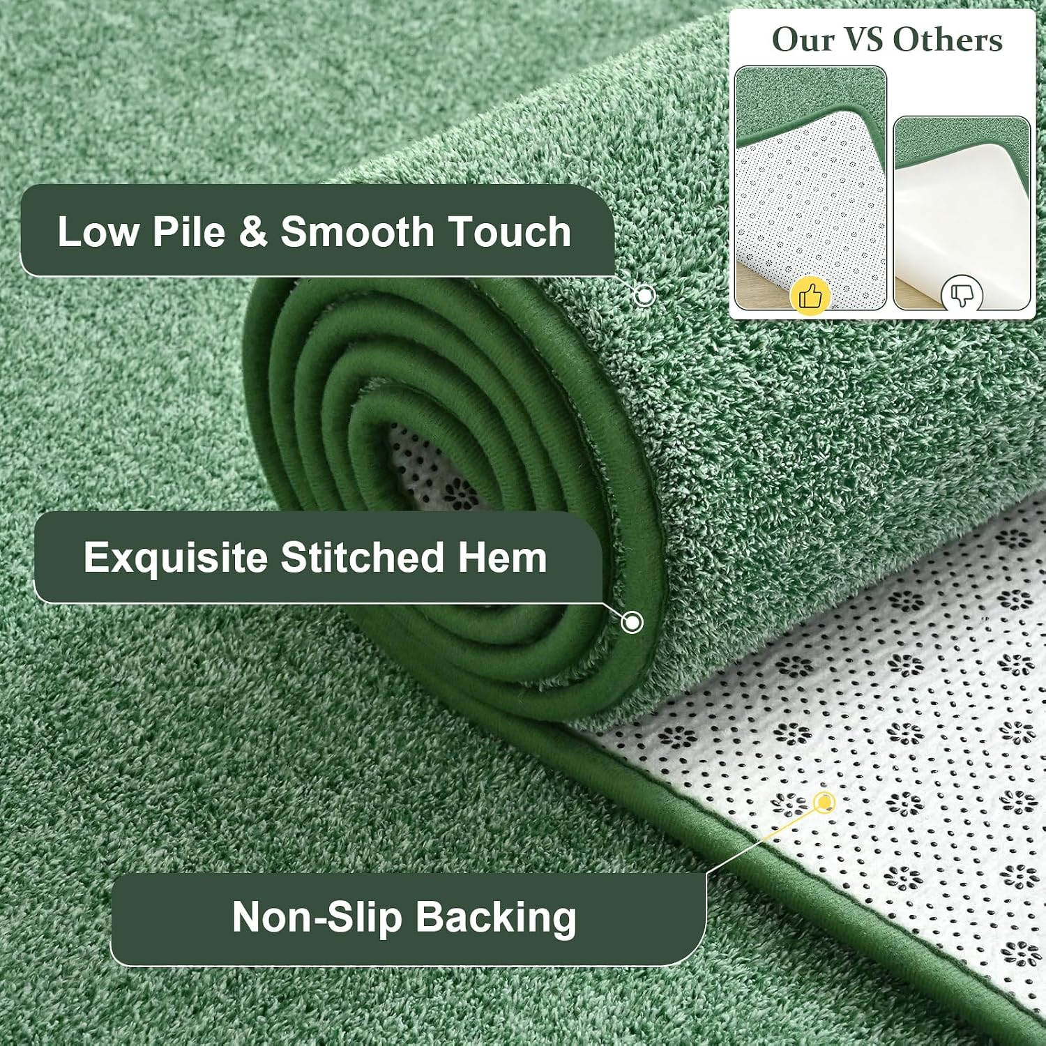 Soft Hallway Runner Rug, 2X8 Bedside Runner Rugs for Bedroom Living Room Non Slip Washable Modern Memory Foam Rug Low Pile Kitchen Runner Rugs for Nursery Dorm Kids Room Decor Green - Image 3