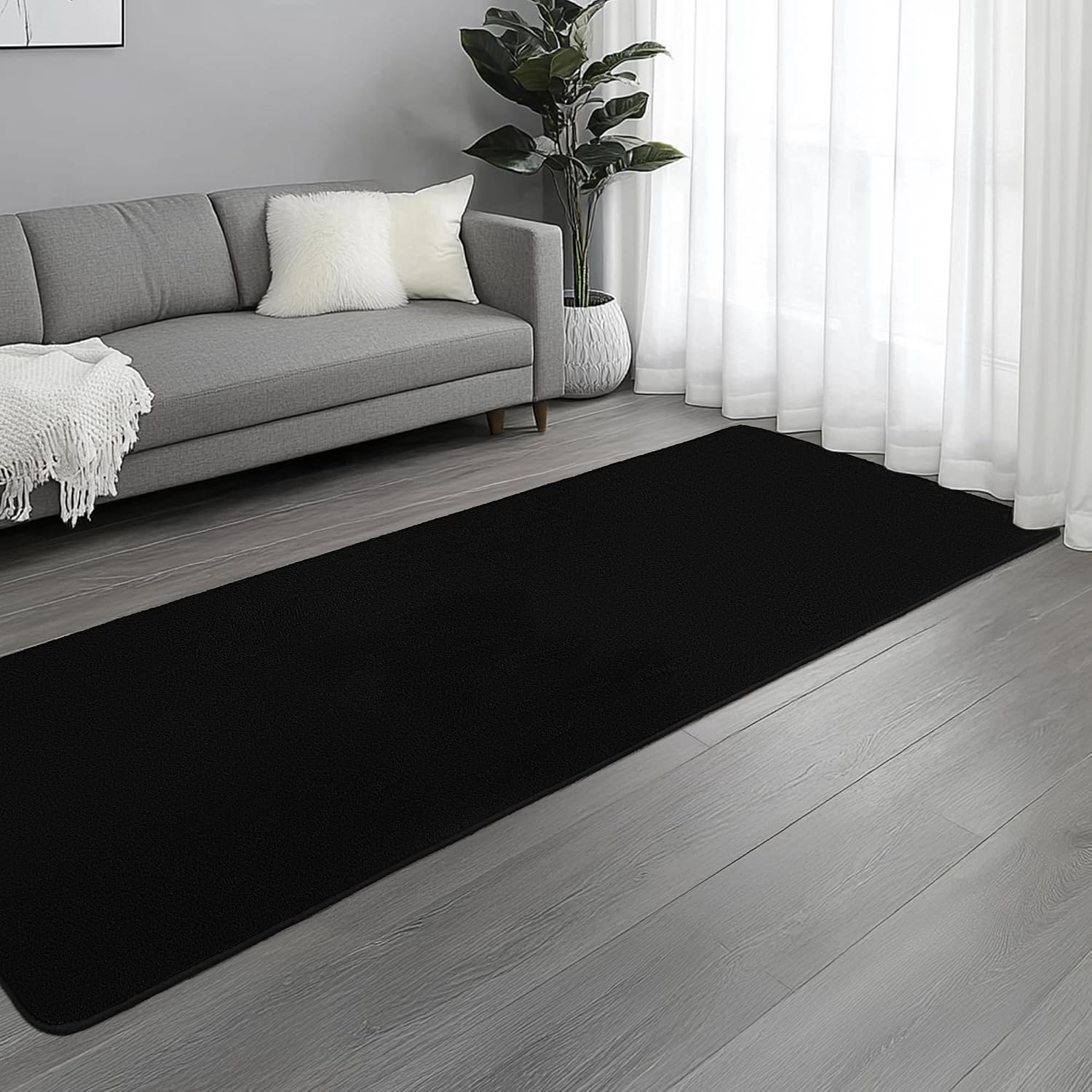 Large Modern Runner Rugs for Living Room Bedroom, 2X8 Feet Black Ultra Soft Thickened Memory-Foam Indoor Rug, Comfy Aesthetic Solid Minimalist Carpets for Girls Boys Nursery Dorm Home Decor - Image 5