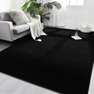 Area Rugs for Bedroom Living Room, 7X10 Black Super Soft Comfy Thickened Memory-Foam Indoor Carpets, Modern Aesthetic Minimalist Carpet for Boys Girls Adults Apartment Nursery Home Décor