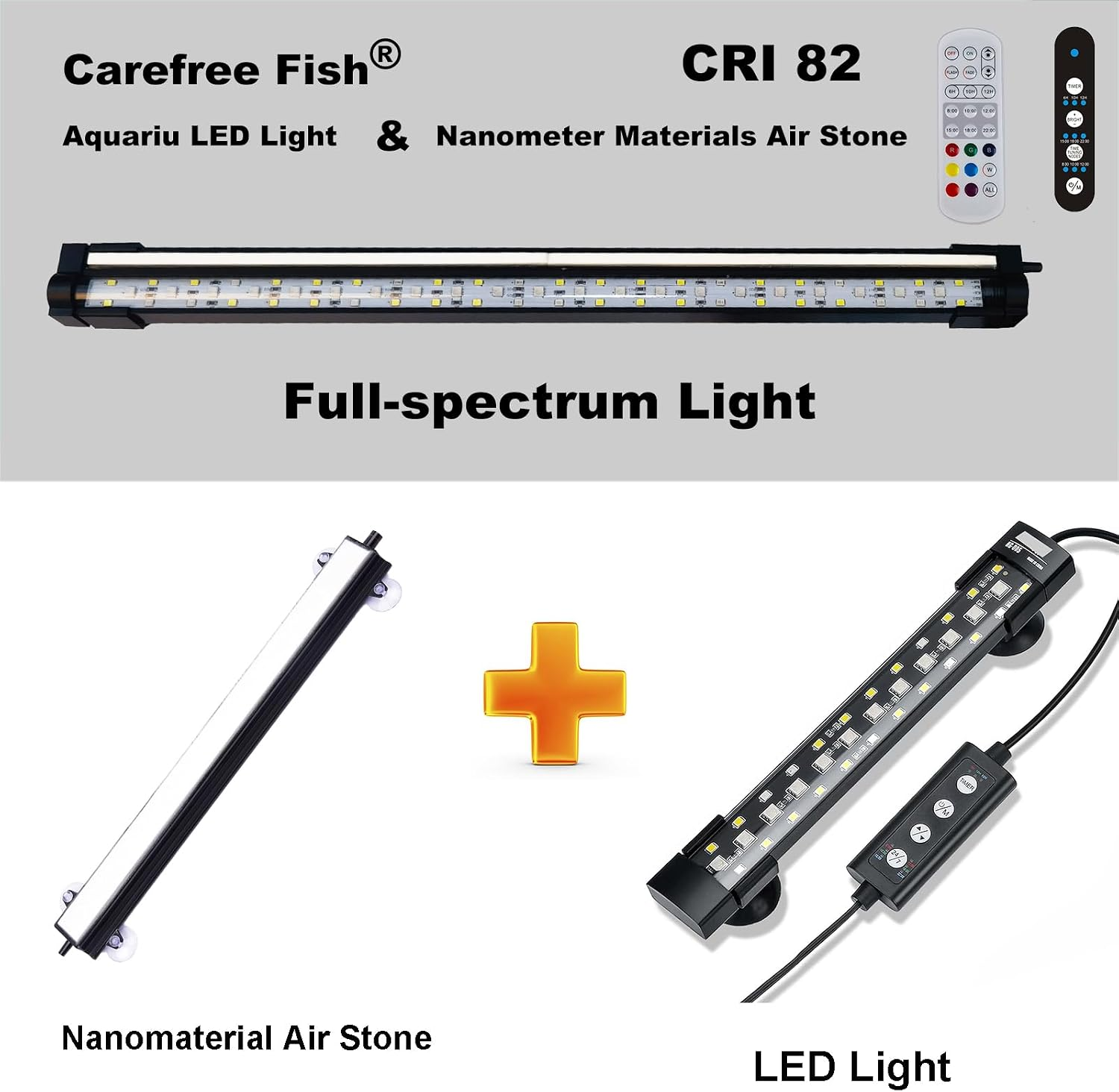 Aquarium 24/7 Mode Timer Submersible LED Light Full Spectrum CRI 82~85 Tank Underwater Light & Nanometer Materials Air Stone 3Ft Tubing Waterproof Rating IP68 (No Included Air Pump) - Image 2