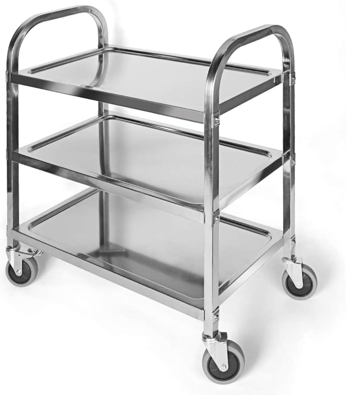 3 Tier Stainless Steel Utility Cart L30 X W16 X H33 Inch Kitchen Rolling Carts with Wheels Serving Trolley Catering Storage Shelf with 2 Lockable Wheels for Hotel Restaurant Home Use
