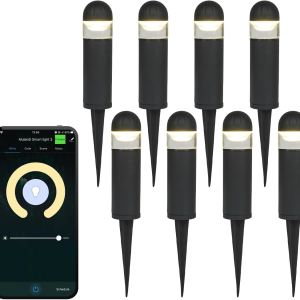 Smart Wifi/Ble LED Pathway Lights (8 Pack) - APP Controlled Color Changing Low Voltage Outdoor Landscape Lighting, Music Sync, 12V Die-Cast Aluminum Bollard Lights for Garden