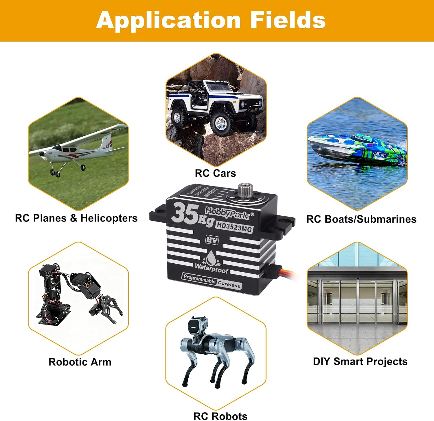 Waterproof RC Servo High Torque Coreless Motor Metal Gear Digital Servo Aluminum Case Parts for 1/8 1/10 RC Crawler RC Truck RC Car Buggy Basher Bashing Control Angle 180° (35Kg Torque) - Image 7