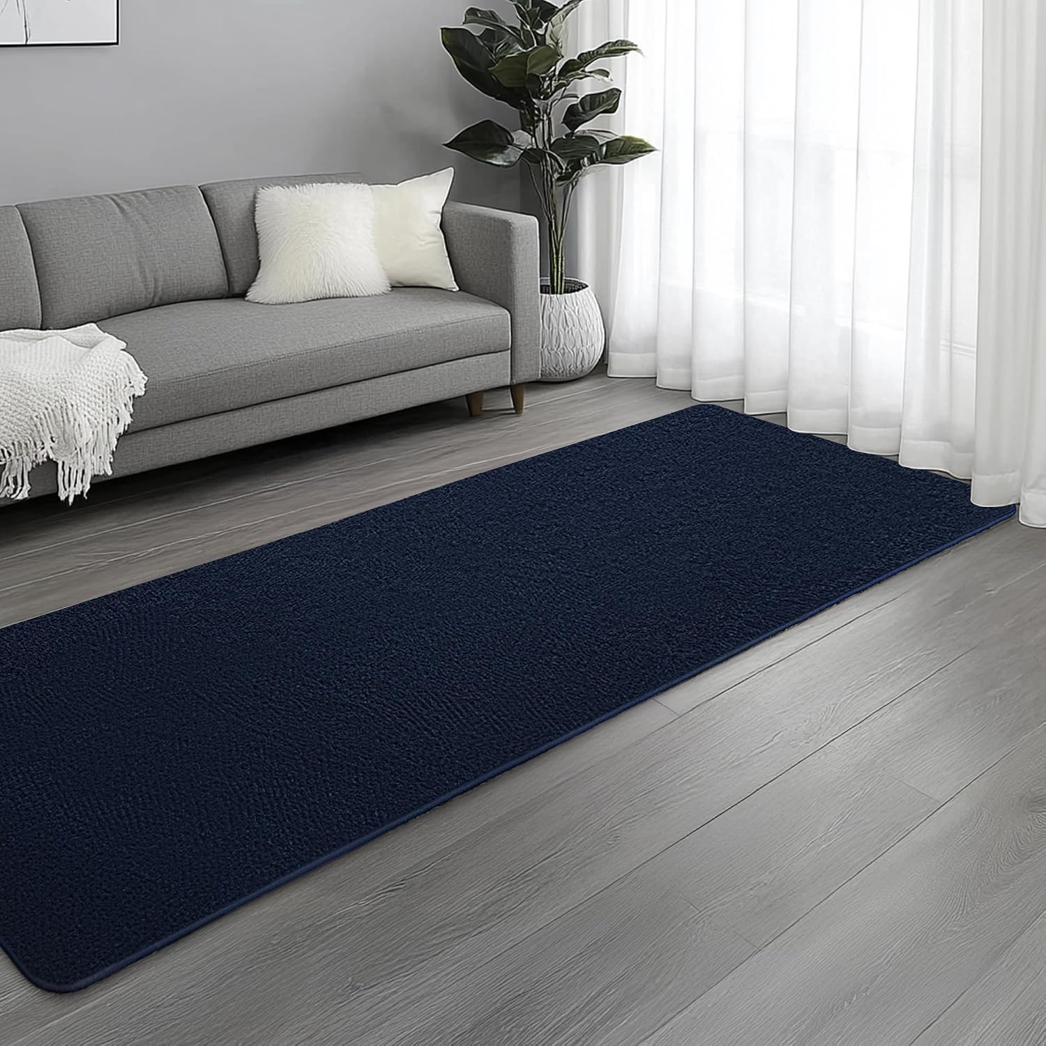 Large Modern Runner Rugs for Living Room Bedroom, 2X6 Feet Navy Blue Ultra Soft Thickened Memory-Foam Indoor Rug, Comfy Aesthetic Solid Minimalist Carpets for Girls Boys Nursery Dorm Home Decor - Image 5