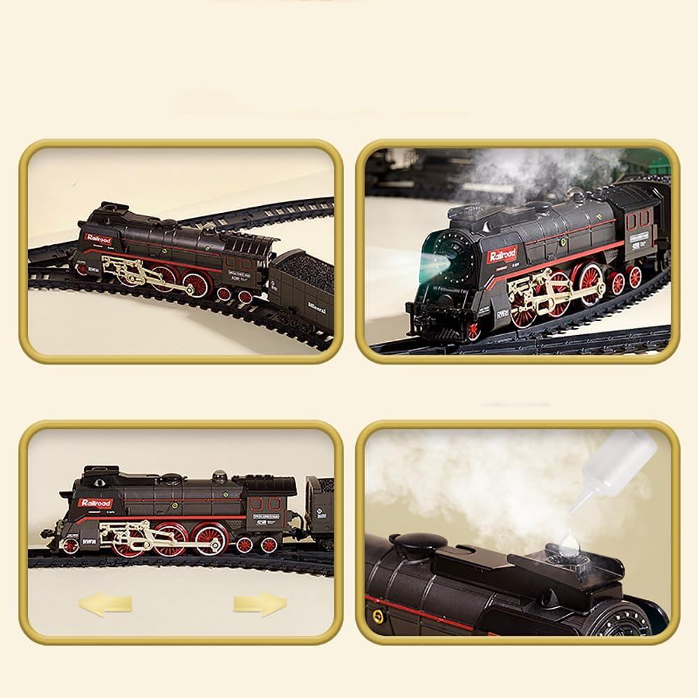 Christmas Electric Remote Control Train Set with Smoke, Lights, Sound, Locomotive Train Model with Track, Remote Carriage, USB Rechargeable, Gifts for Train Lovers - Image 4