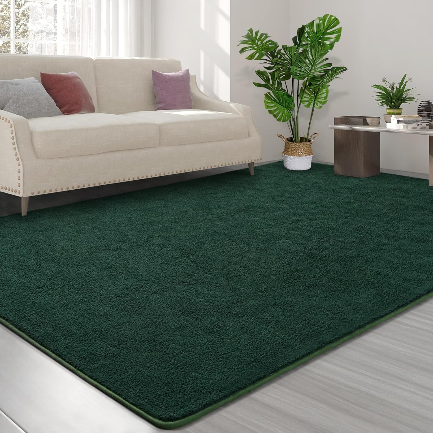 Area Rugs for Bedroom Living Room, 7X10 Dark Green Super Soft Comfy Thickened Memory-Foam Indoor Carpets, Modern Aesthetic Minimalist Carpet for Boys Girls Adults Apartment Nursery Home Décor - Image 3