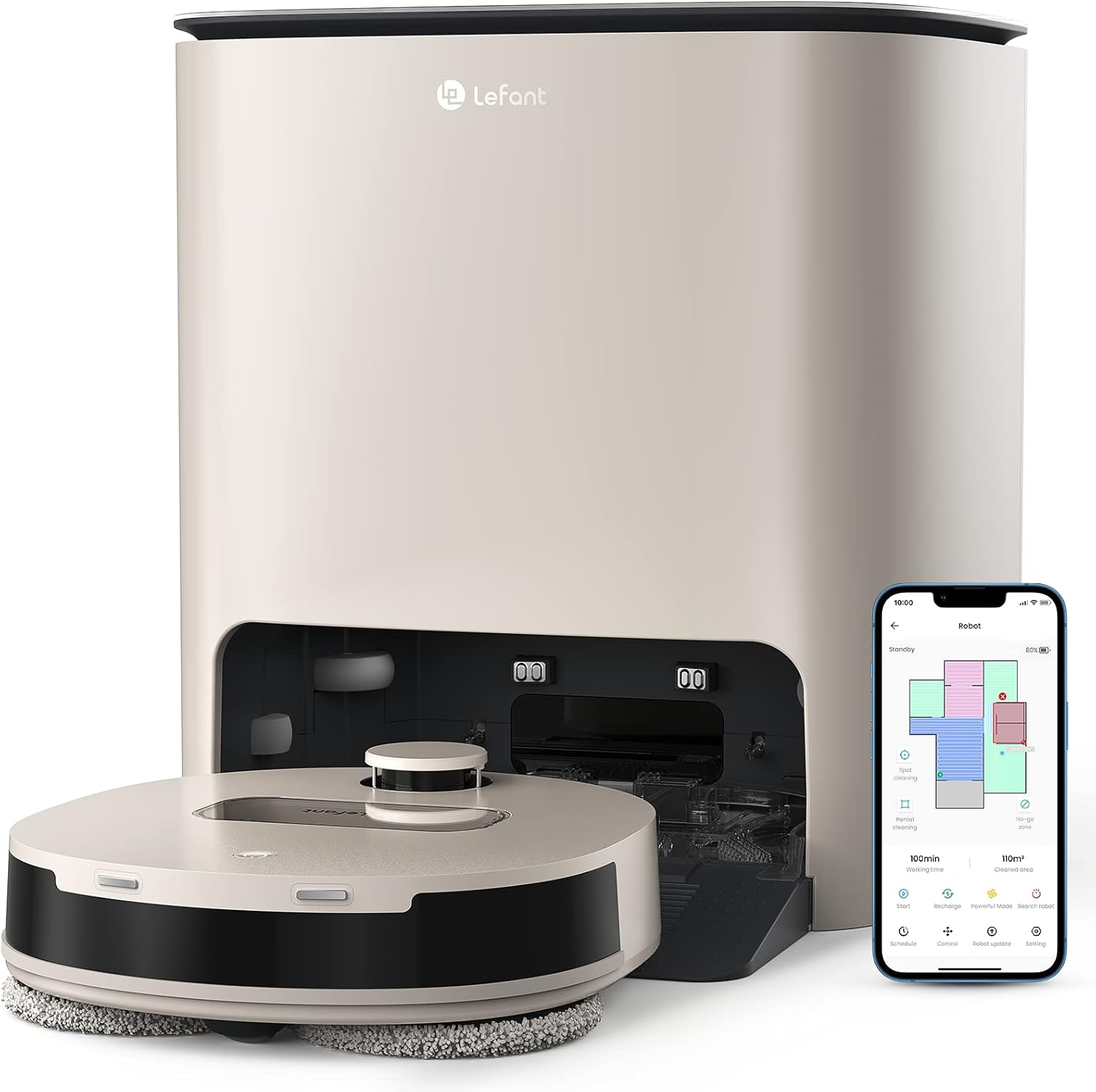 T1 Self-Cleaning Robot Mop, Smart Mapping Lidar Dtof Sensors, No-Go Carpet, 5L Large Water Tank, 40°Hot Air Washing and Drying Mop, Compatible with Alexa, Ideal for Multiple Rooms