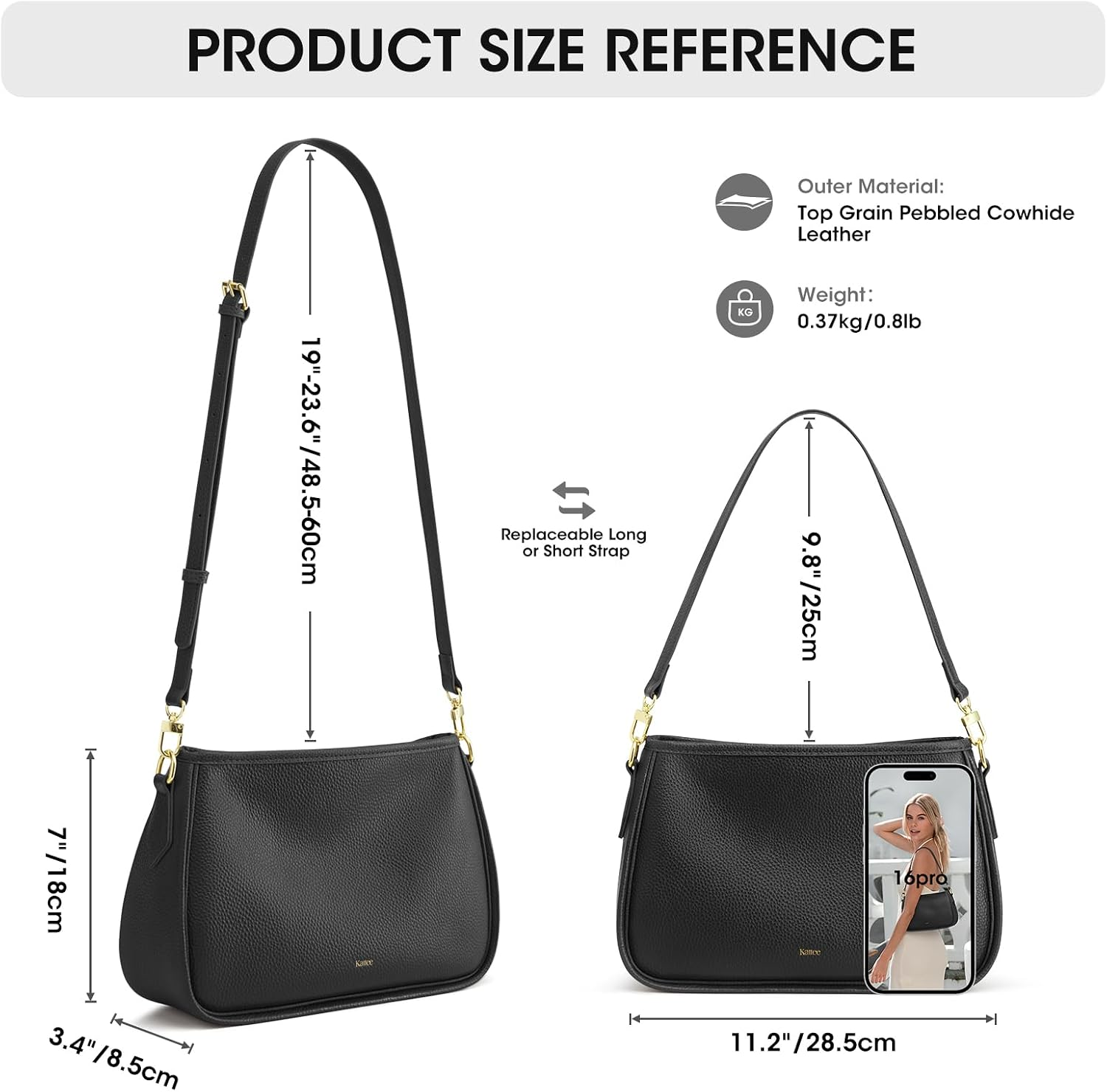 Shoulder Purse for Women, Medium Leather Crossbody Bag Trendy, Hanbags Purses, Small Hobo Bags with 2 Removable Straps - Image 3