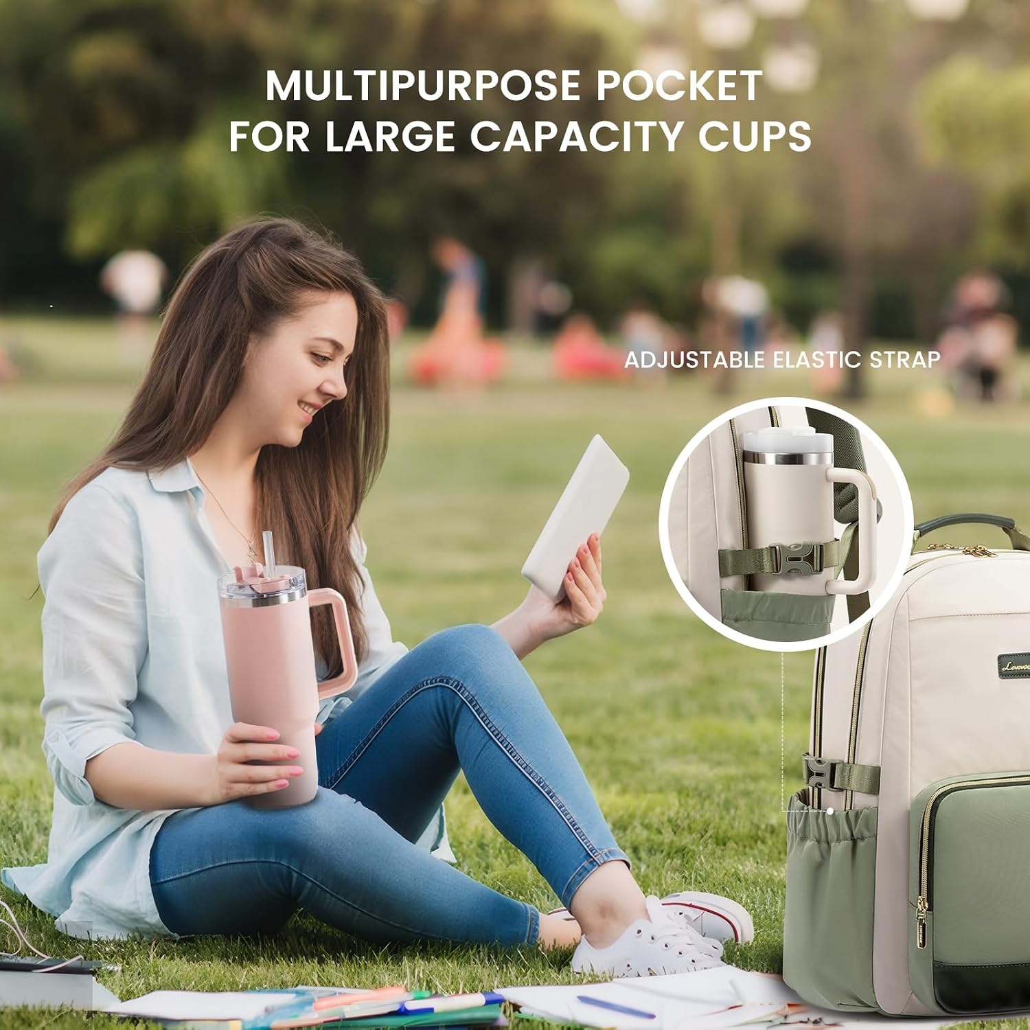 Laptop Backpack for Women with Pouch Pocket for Large Capacity Cup,18 Inch Laptop Computer Bag Travel Backpack Purse,Waterproof Work College Teacher Bags,White-Bean Green-Dark Olive Green - Image 2