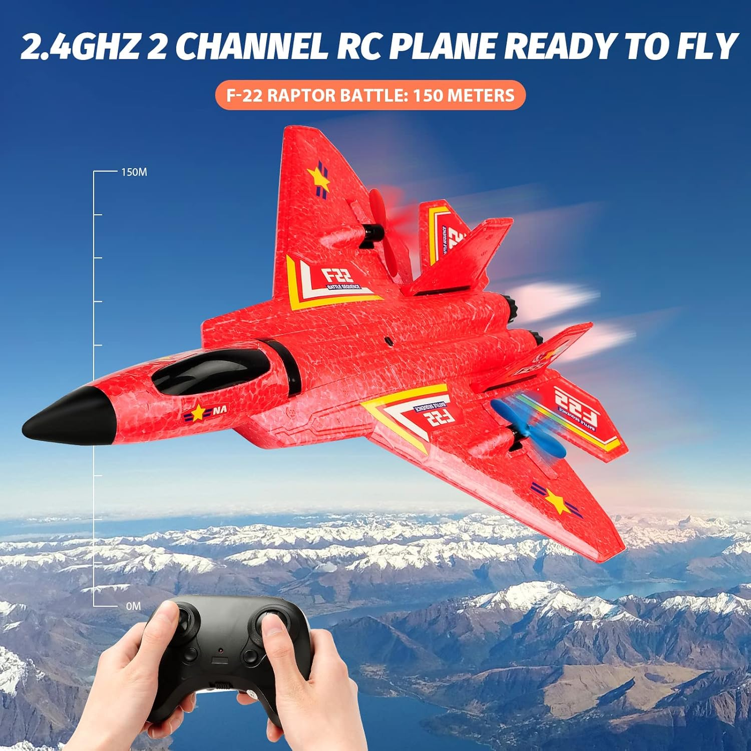 RC Plane, F22 RC Airplane Fighter Ready to Fly, 2.4Ghz 2 Channel Remote Control Plane, RC Airplanes Toy for Boys Girls Kids Beginners - Image 3