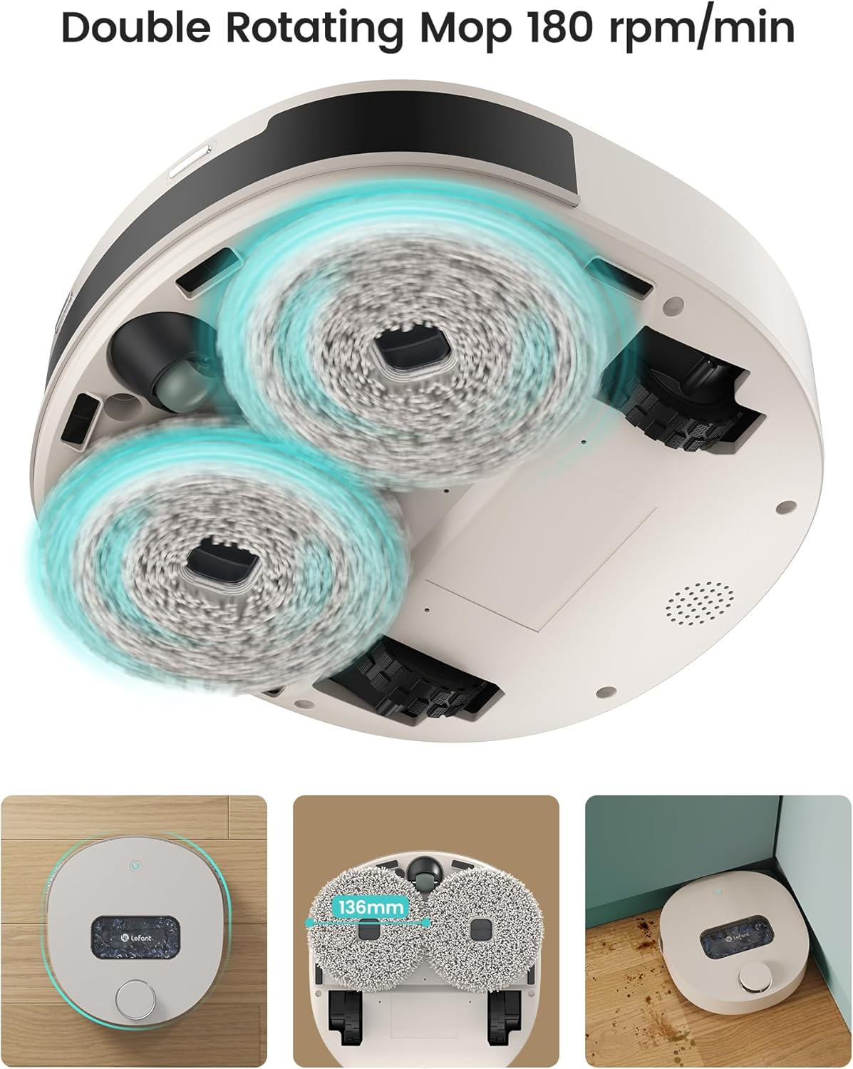 T1 Self-Cleaning Robot Mop, Smart Mapping Lidar Dtof Sensors, No-Go Carpet, 5L Large Water Tank, 40°Hot Air Washing and Drying Mop, Compatible with Alexa, Ideal for Multiple Rooms - Image 2