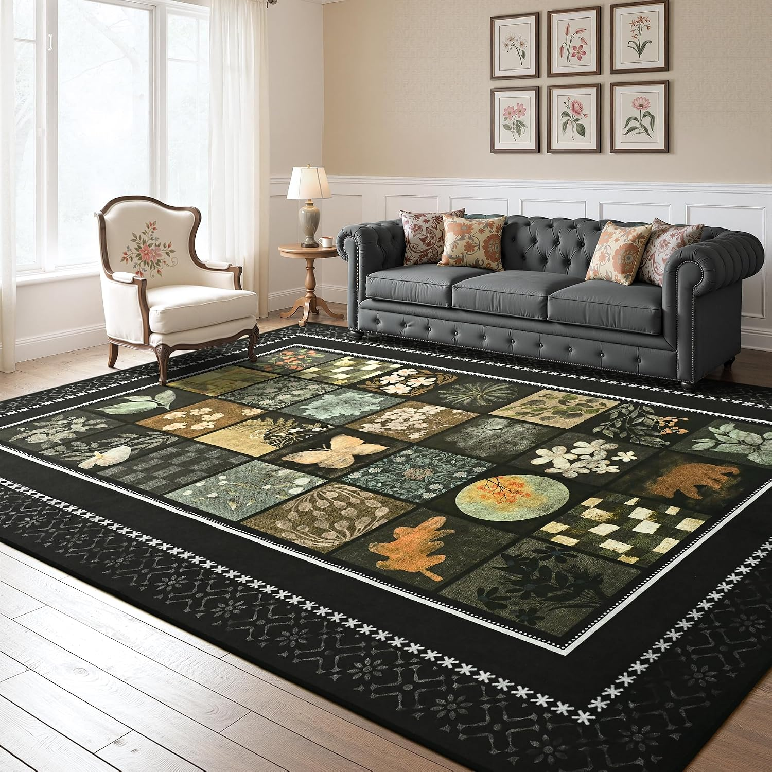 5X7 Area Rugs for Living Room, Modern Large Geometric Rug for Bedroom, Washable Patchwork Rug Indoor Non Slip Throw Carpets for Dining Room Office Farmhouse Home Decor, Black - Image 9