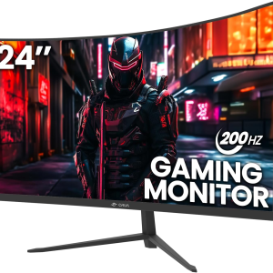 24 Inch 200Hz/180Hz Curved Gaming Monitor, FHD 1080P Frameless Computer Monitors, Support AMD Freesync Low Motion Blur, Eye Care, Displayport, HDMI, Compatible Wall Mountable Installs-Black