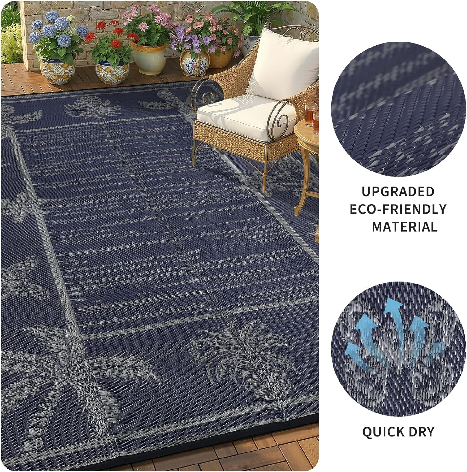 Outdoor Rug 8X10 Waterproof for Patios, Reversible Plastic Straw Rug, Tropical Leaf Indoor Outdoor Rugs, Large Area Rug for RV, Camping, Deck, Picnic Mat, outside Carpet - Image 6