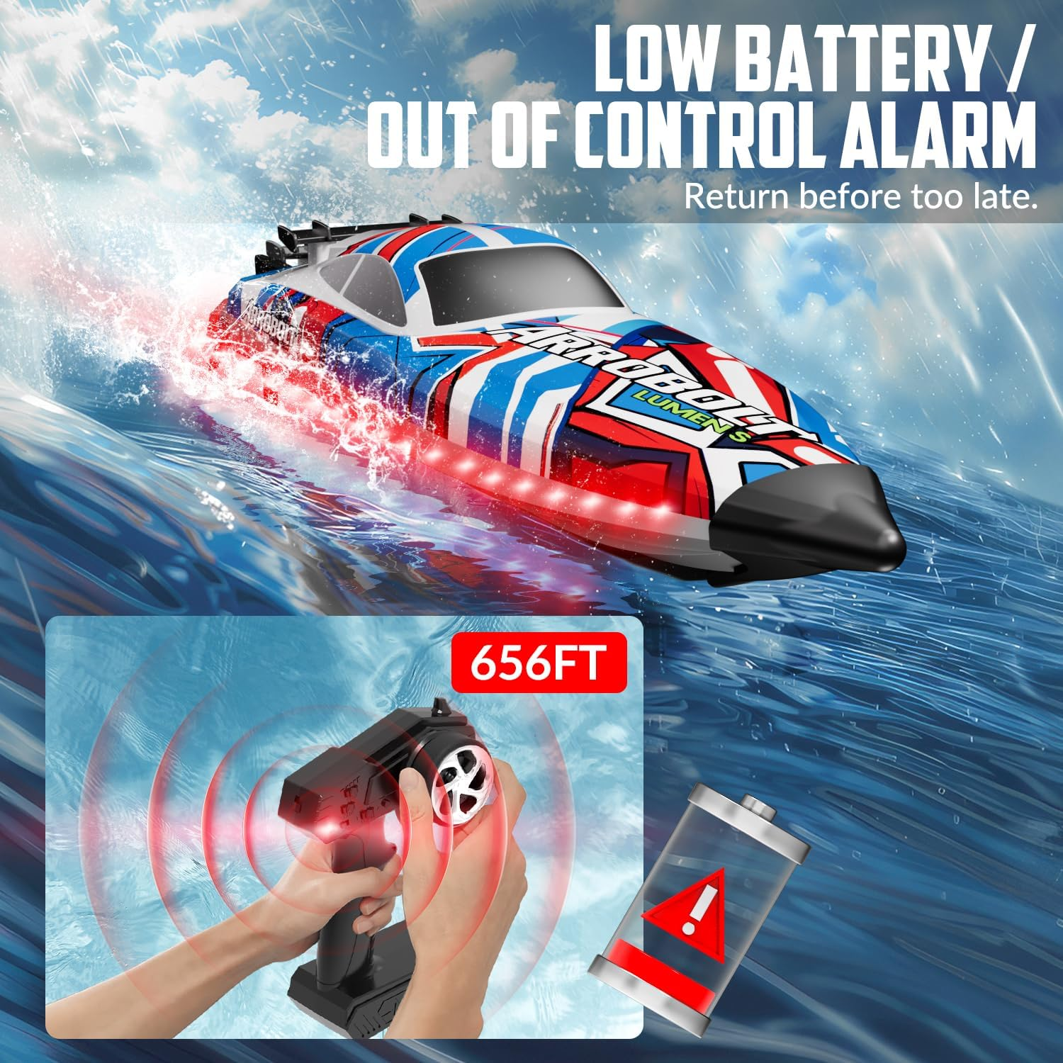 Brushless RC Boats for Adults, 35+MPH Fast Remote Control Boat for Lakes, Full Proportional Boats High Speed RC Boat for Adults (Red) - Image 6