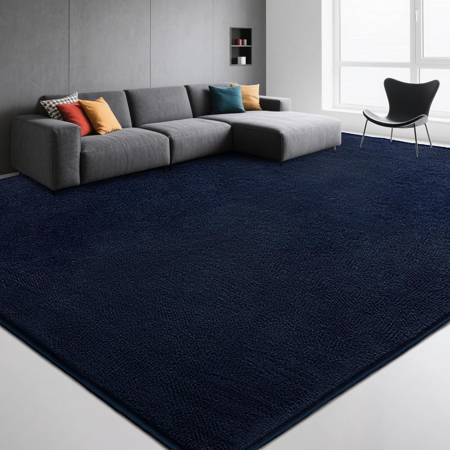 Large Modern Area Rugs for Living Room Bedroom, 9X12 Feet Navy Blue Ultra Soft Thickened Memory-Foam Indoor Rug, Comfy Aesthetic Solid Minimalist Carpets for Girls Boys Nursery Dorm Home Decor - Image 2