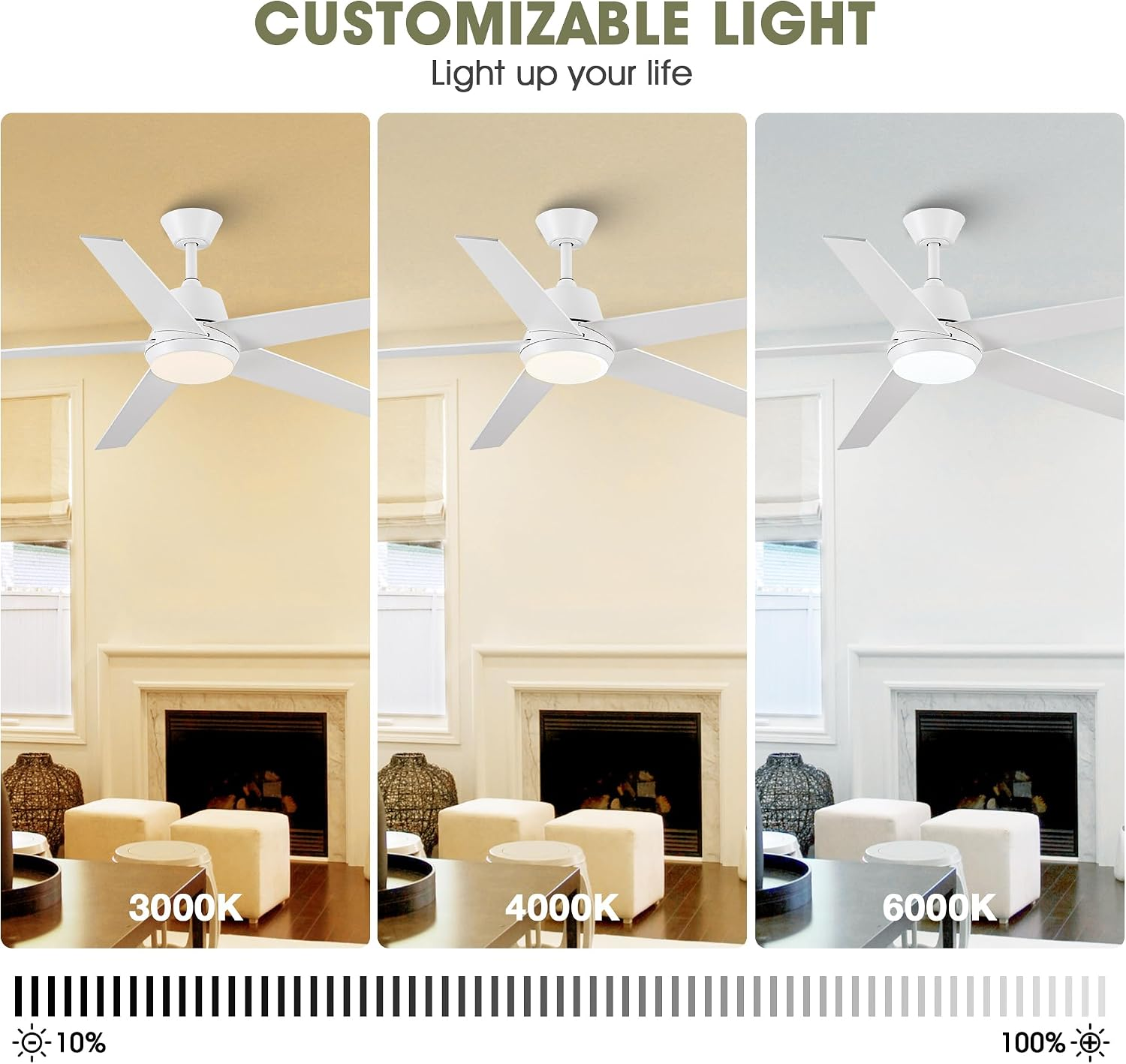 Ceiling Fans with Lights and Remote - 52 Inch Modern Cooling Fan with Noiseless Reversible DC Motor Timer White Ceiling Fan for Bedroom Living Room Dining Room - Image 6