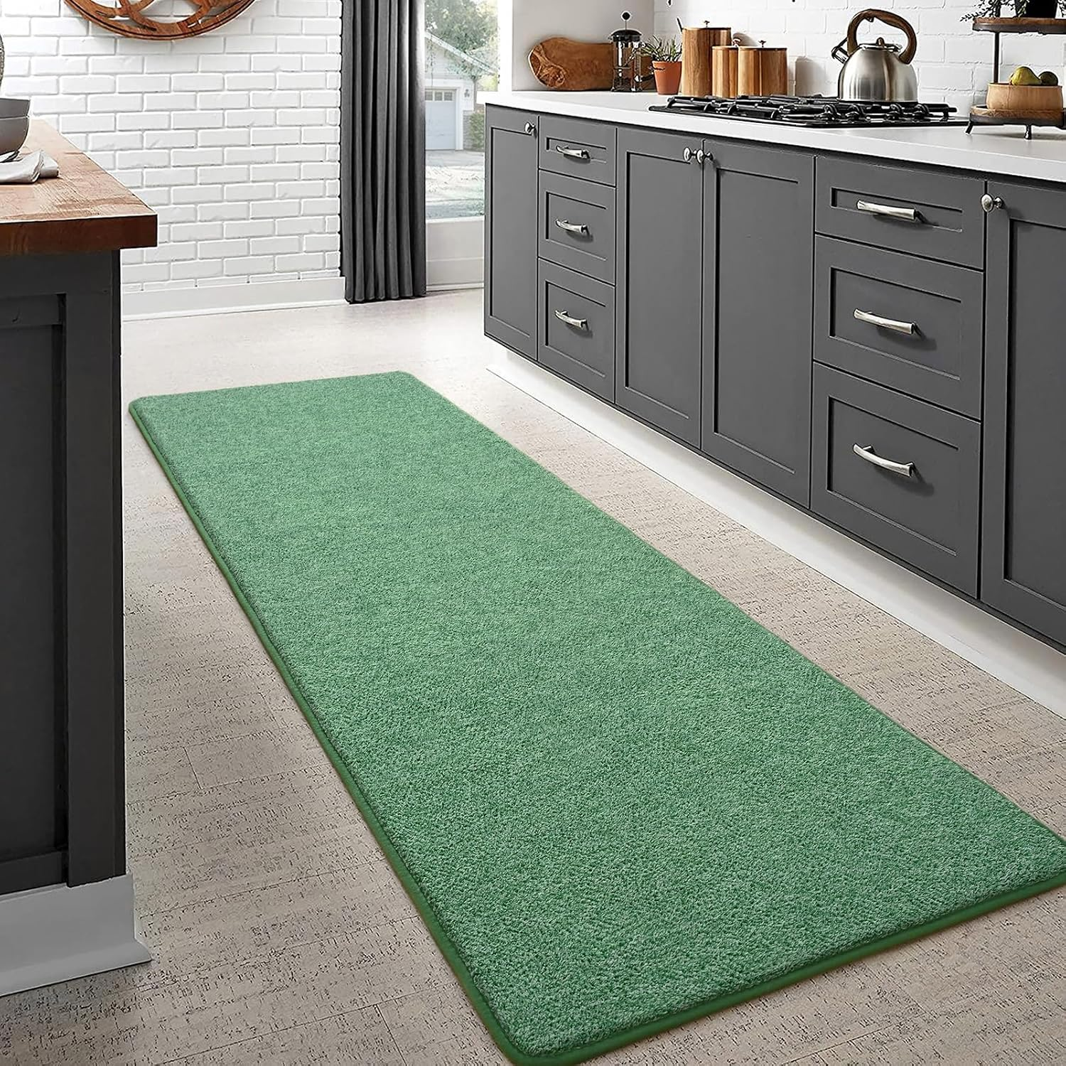 Soft Hallway Runner Rug, 2X8 Bedside Runner Rugs for Bedroom Living Room Non Slip Washable Modern Memory Foam Rug Low Pile Kitchen Runner Rugs for Nursery Dorm Kids Room Decor Green - Image 5