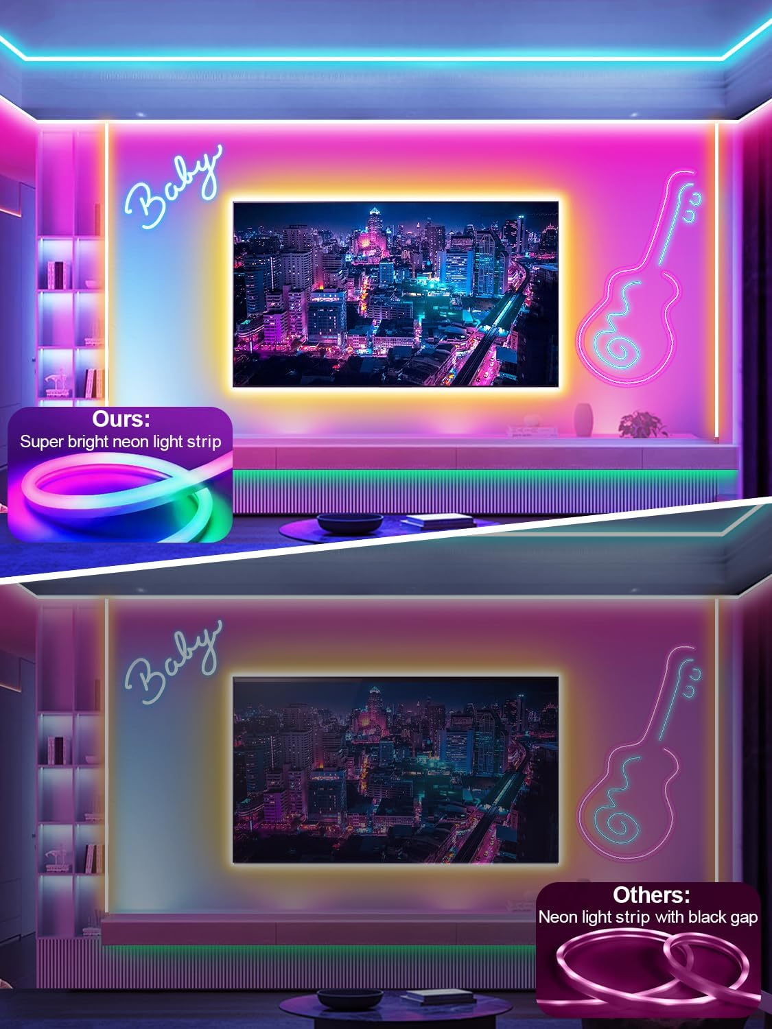 32.8FT Led Neon Rope Lights Music Sync, RGB Led Strip Lights Outdoor, Neon Led Light Strip with Remote & App Control, DIY Flexible Led Lights for Bedroom, Gaming, Party, Room Decor Aesthetic - Image 3
