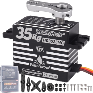 Waterproof RC Servo High Torque Coreless Motor Metal Gear Digital Servo Aluminum Case Parts for 1/8 1/10 RC Crawler RC Truck RC Car Buggy Basher Bashing Control Angle 180° (35Kg Torque)