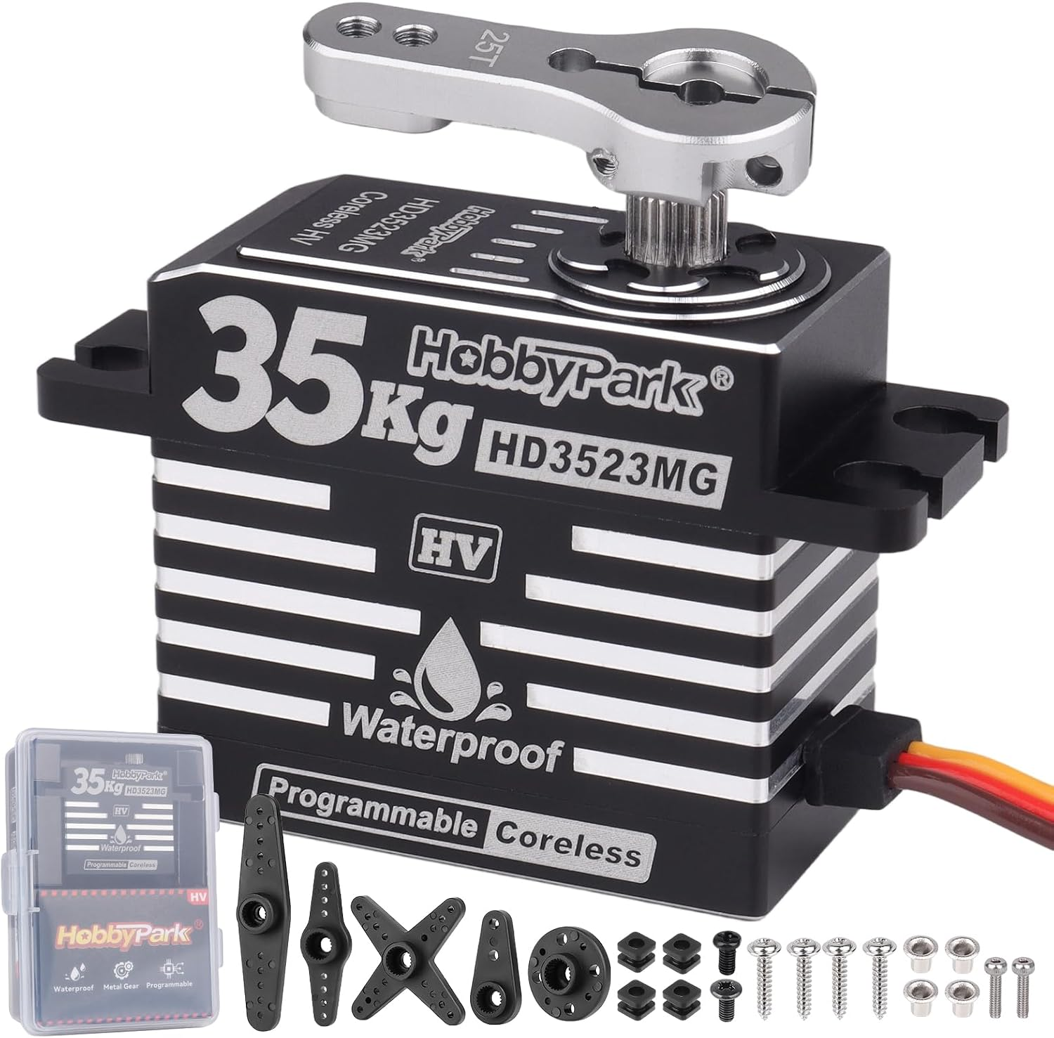 Waterproof RC Servo High Torque Coreless Motor Metal Gear Digital Servo Aluminum Case Parts for 1/8 1/10 RC Crawler RC Truck RC Car Buggy Basher Bashing Control Angle 180° (35Kg Torque)