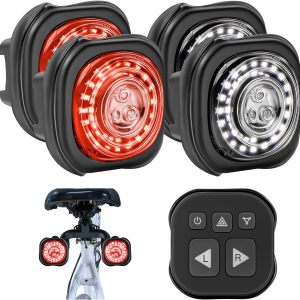 Smart Bike Lights System-Taillight,Headlight&Turn Signal,Sync Front&Rear Bike Light for Night Riding,3+2+1 Light Modes Rechargeable Bicycle Light with Remote Controller,Ip67 Waterproof Day/Night Mode