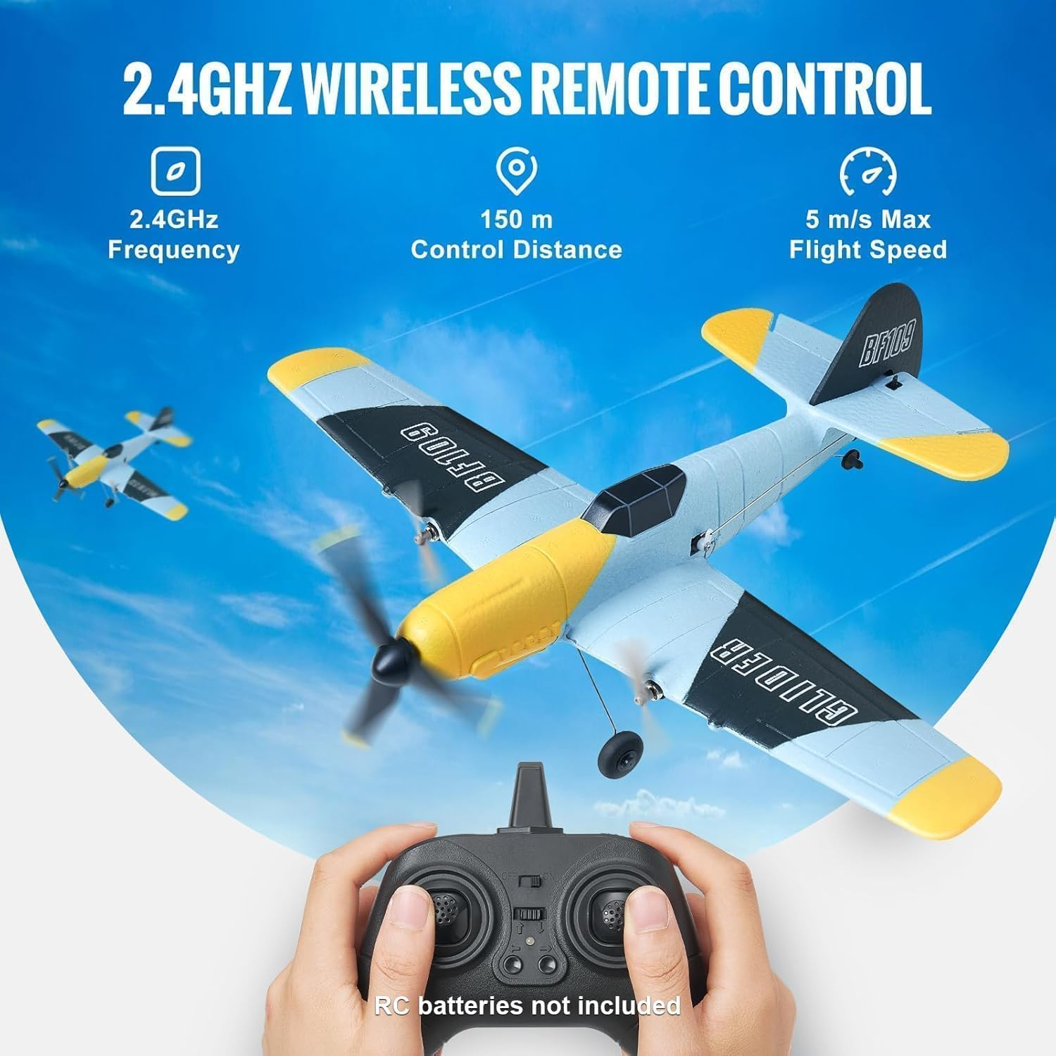 RC Plane, 2.4GHZ 3 Channel RC Airplane with 6-Axis Gyro Stabilizer&2 Batteries, Ready to Fly BF-109 Fighter Aircraft Plane Toy for Adults Beginners Kids Birthday/Xmas Gift - Image 6