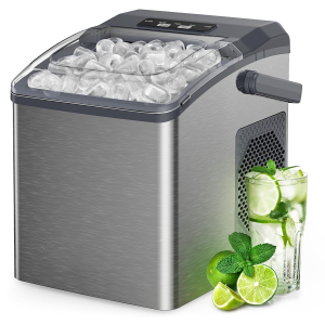 Countertop Ice Maker Machine, 26 Lbs per Day, Fast Ice in 6 Minutes, Self-Cleaning Ice Maker, Compact Countertop Ice Machine for Home, Kitchen/Office/Parties,‎Stainless Steel