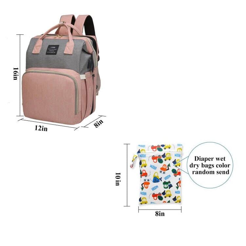 Baby Diaper Bags with Changing Station,Waterproof Diaper Bag Backpack for Moms Dads with USB Charging Port,Large Capacity Multifunctional Baby Essentials(Pink-Grey) - Image 5