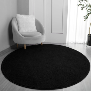round Area Rugs for Bedroom Living Room, 6X6 Black Super Soft Comfy Thickened Memory-Foam Indoor Circle Carpet, Modern Aesthetic Minimalist Carpet for Boys Girls Adults Nursery Home Décor