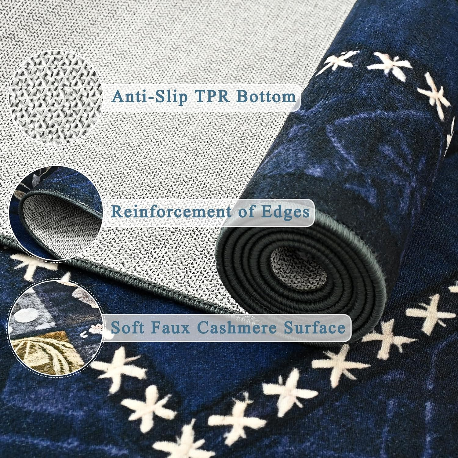 6X9 Area Rugs for Living Room, Modern Large Geometric Rug for Bedroom, Washable Patchwork Rug Indoor Non Slip Throw Carpets for Dining Room Office Farmhouse Home Decor, Navy Blue - Image 6