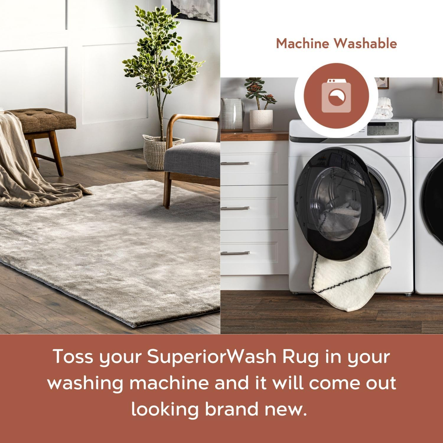 6' round Cozy Plush Superiorwash Area Rug, Machine Washable, Non-Slip, Soft Fluffy Shag Carpet for Living Room Bedroom Kids Room Nursery Home Decor, Loni Beige - Image 4