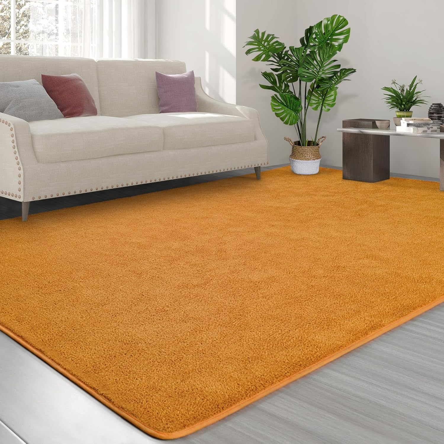 Area Rugs for Bedroom Living Room, 6X9 Orange Super Soft Comfy Thickened Memory-Foam Indoor Carpets, Modern Aesthetic Minimalist Carpet for Boys Girls Adults Apartment Nursery Home Décor - Image 3