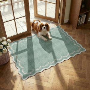 Scalloped Entryway Rug, 2X3 Sage Green Washable Front Door Rug Indoor Entrance Floral Carpet Non-Slip Low Pile Throw Rugs for Kitchen Floor, Powder Room, Entry, Bathroom, Kids Room