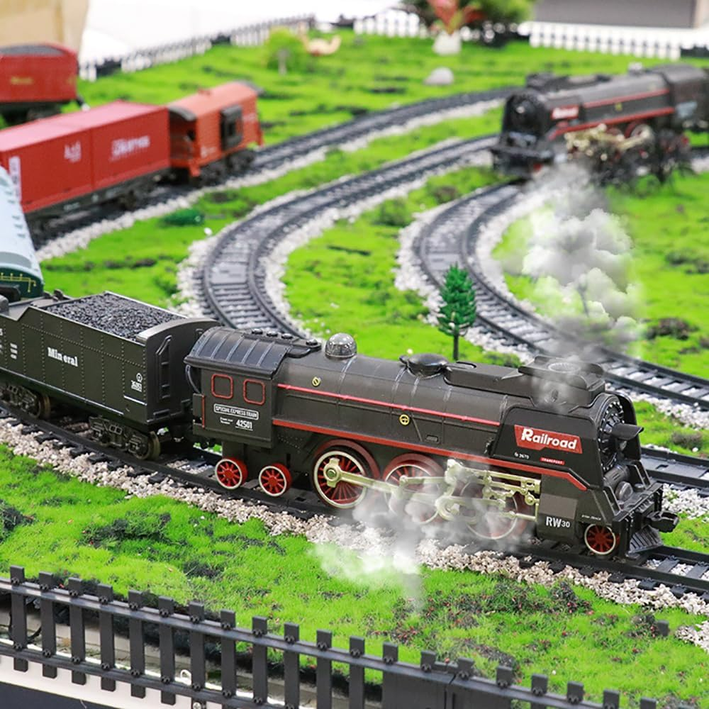 Christmas Electric Remote Control Train Set with Smoke, Lights, Sound, Locomotive Train Model with Track, Remote Carriage, USB Rechargeable, Gifts for Train Lovers - Image 5
