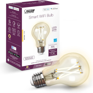 Smart Wi-Fi A19 Filament LED Light Bulb, 60W Equivalent, Soft White 2700K, E26 Base, Dimmable, Alexa & Google Home Compatible, App & Voice Control, No Hub Required, A1960CL/927CA/FIL/AG