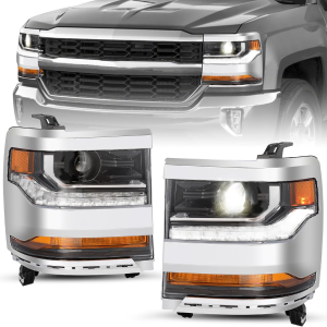 Headlight Assembly Fits for [Hid/Xenon Type] 2016-2018 Chevy Silverado 1500 Pickup Truck Projector Headlights Replacement Factory Headlamp LH+RH Driver & Passenger Side Chrome Housing