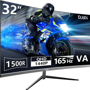32 Inch Curved Gaming Monitor, 165Hz QHD 1440P VA Computer Screen, 1500R, 3500:1 Contrast Ratio, 98% Srgb, HDR10, Frameless Design for PC and Console Gaming, HDMI, DP, VESA