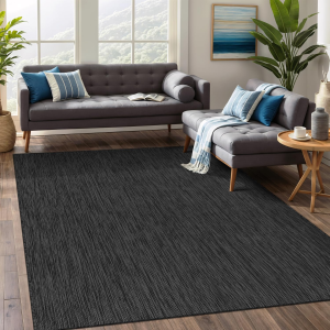 Indoor Outdoor Rug 8X10, Washable outside Carpet for Patio, Deck, Porch, Solid Modern Area Rug, Water Resistant, Dark Gray