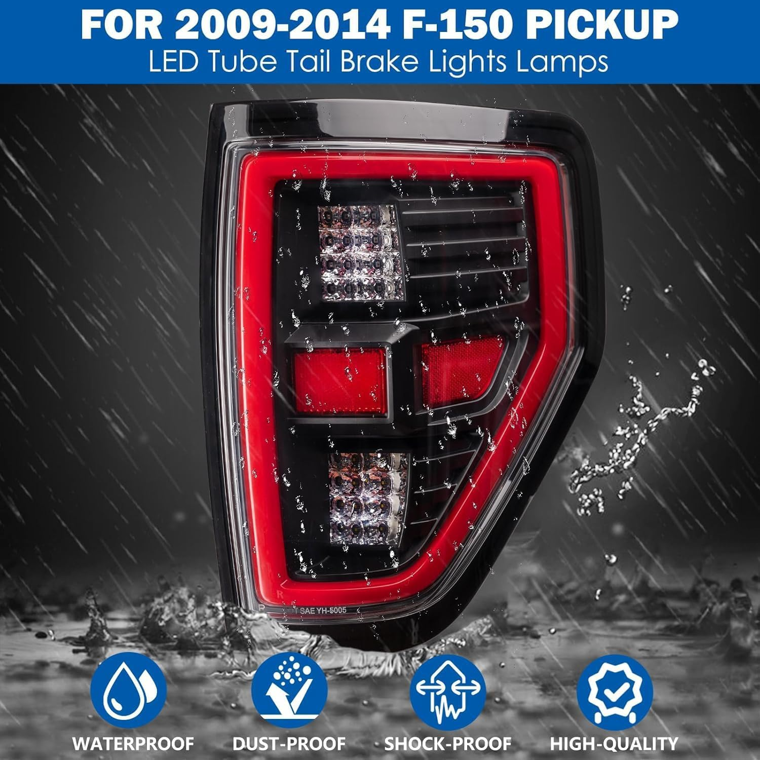 LED Tail Lights Assembly Comaptible with 2009-2014 F 150, Signal/Runnning Light Clear Glass/Transparentlamp Shade Matte Black Cover Left and Right Sides - Image 3