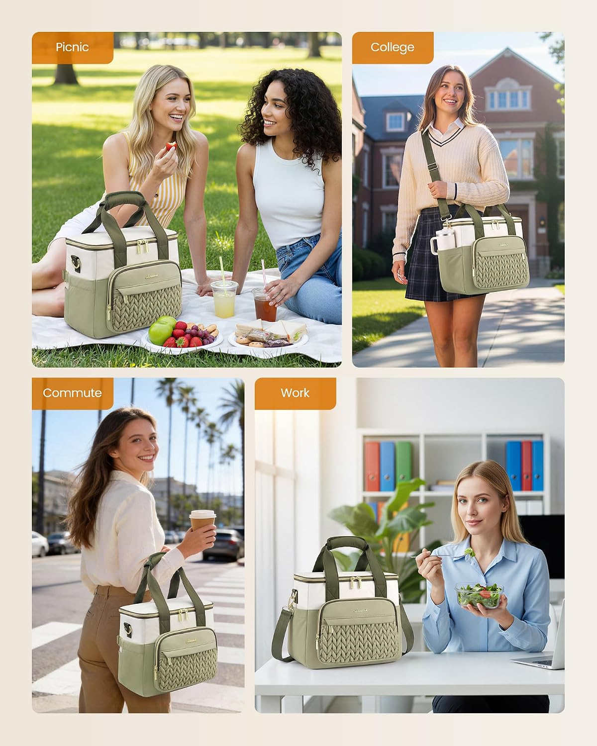 Lunch Bag Women, Insulated Wide Opening Adult Lunch Box for Women Work with Cup Holder, Large Lunch Cooler Tote Bag with Utensils Pocket for Office Campus Picnic Beach Mom Nurse Family - Image 6