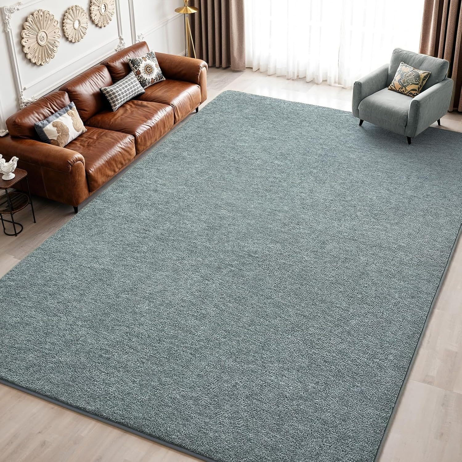 Living Room Rugs 7X10, Soft Modern Large Area Rug for Bedroom Washable Memory Foam Indoor Big Carpet Low Pile Minimalist Non Slip Rug for Classroom Dorm Kids Room Home Decor Grey and Green