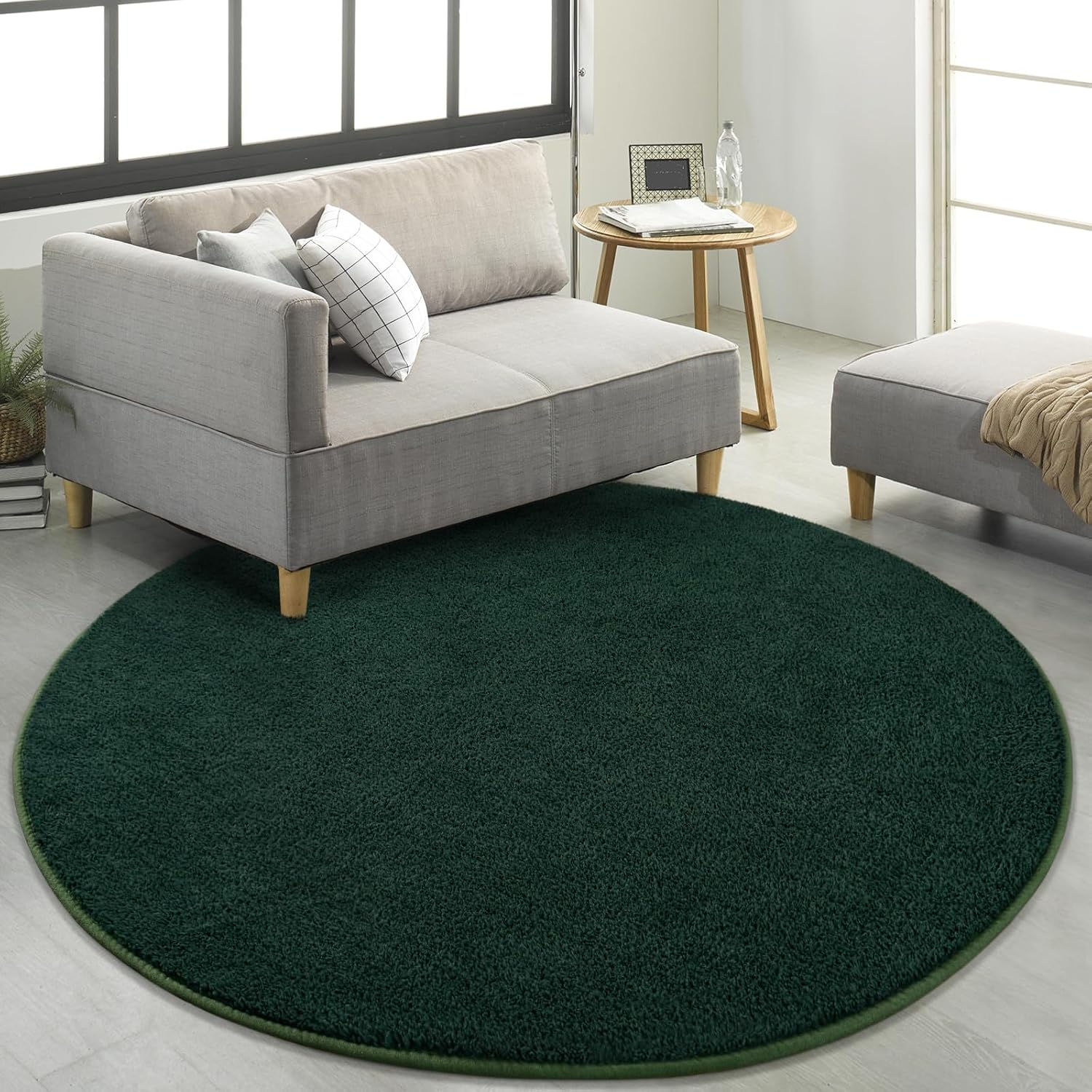 round Area Rugs for Bedroom Living Room, 5X5 Dark Green Super Soft Comfy Thickened Memory-Foam Indoor Circle Carpet, Modern Aesthetic Minimalist Carpet for Boys Girls Adults Nursery Home Décor - Image 4