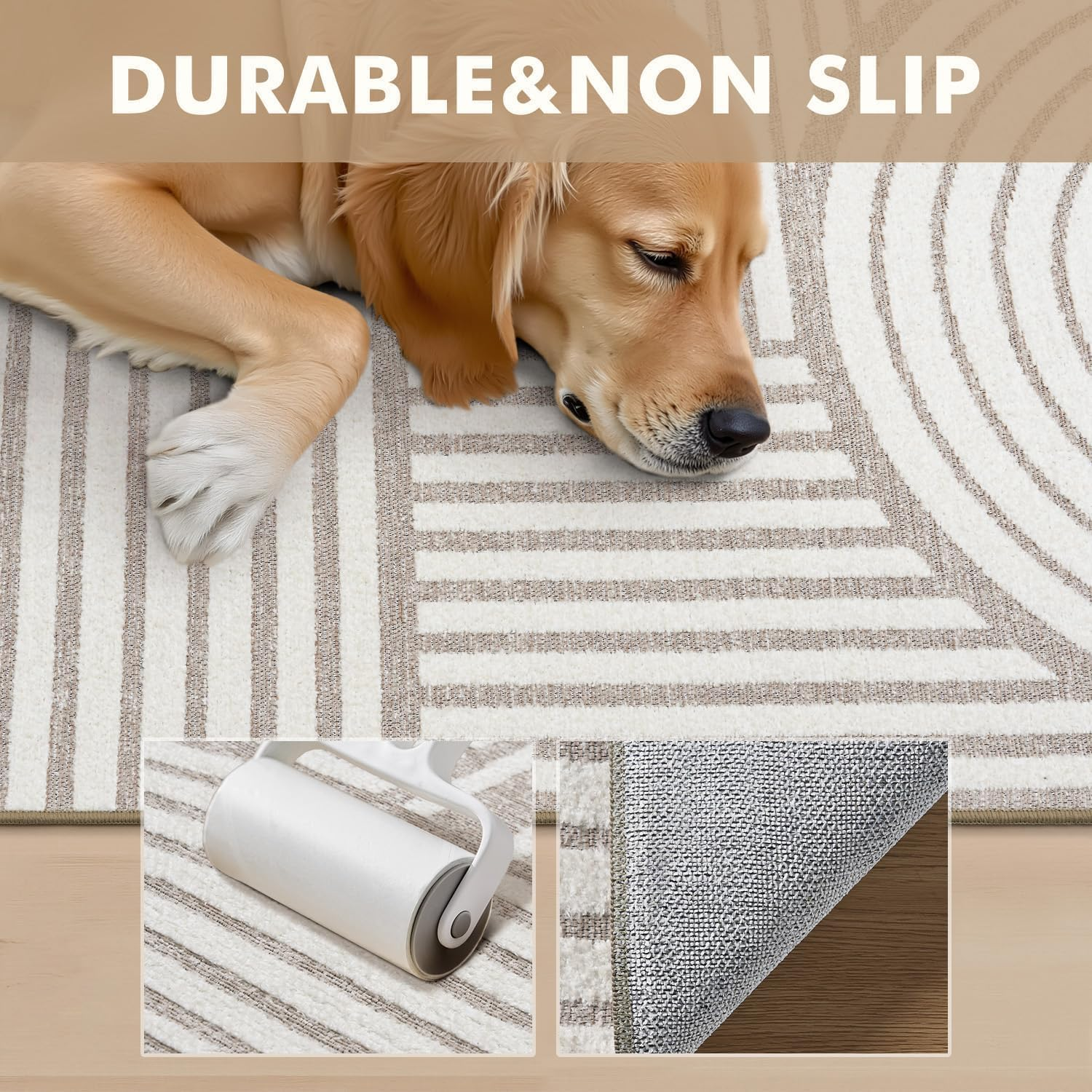 Beige Neutral 5X7 Area Rugs Textured Tufted Rugs for Living Room Bedroom Rug-Carpet Cream Ivory Washable Geometric Moroccan Modern Rug - Image 4