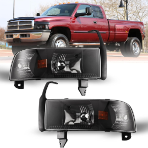 Projector Headlights Assembly Fit for 1994-2001 Dodge Ram 1500/1994-2002 Dodge Ram 2500/1995-2002 Dodge Ram 3500, Headlamp Replacement with Dual Beam, Turn Signal Light and Amber Reflector