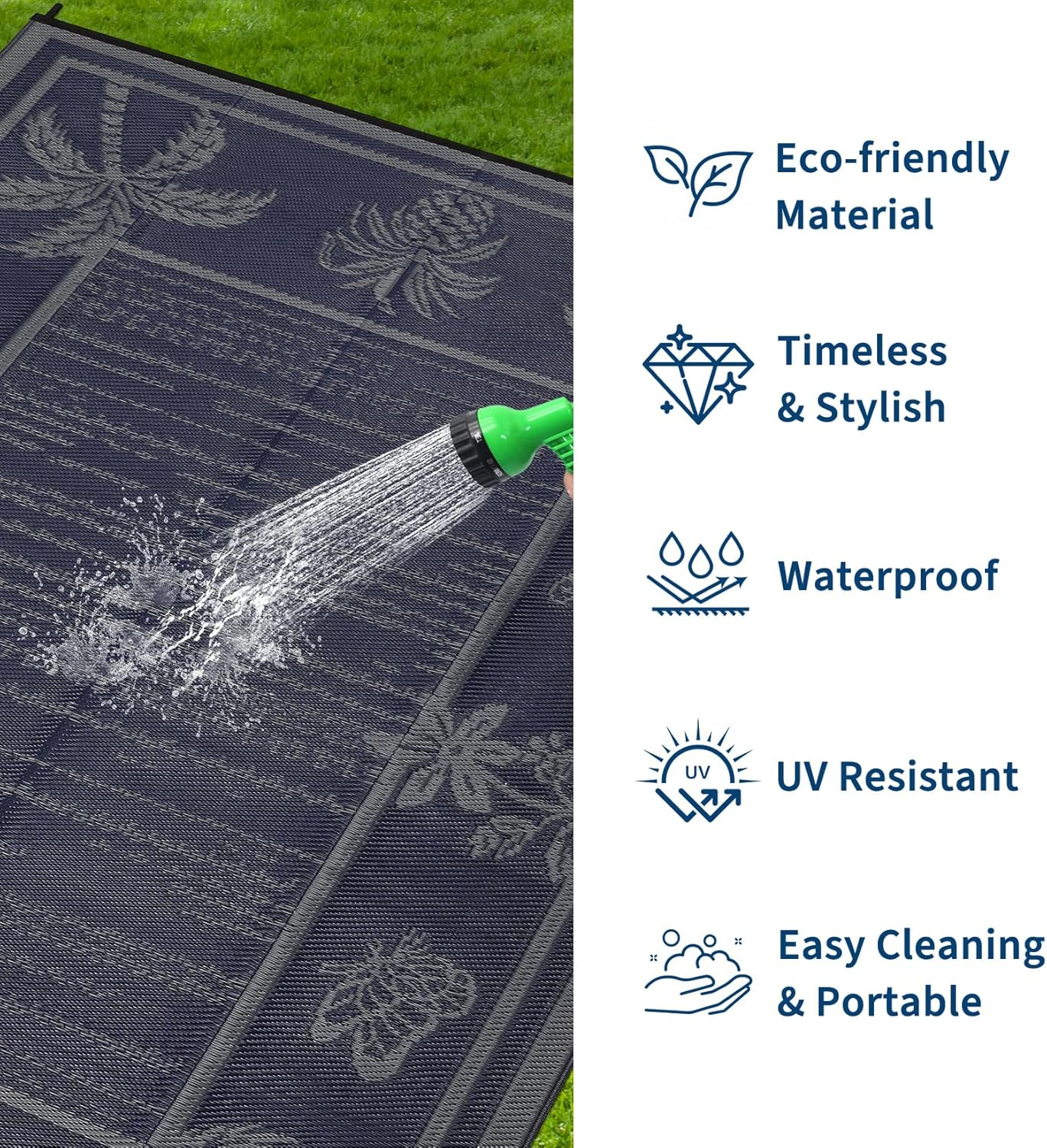 Outdoor Rug 8X10 Waterproof for Patios, Reversible Plastic Straw Rug, Tropical Leaf Indoor Outdoor Rugs, Large Area Rug for RV, Camping, Deck, Picnic Mat, outside Carpet - Image 2