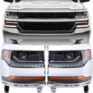 Chrome Hid/Xenon LED DRL Projector Headlight Assembly Compatible with 2016-2018 Chevy Silverado 1500/2019 Silverado 1500 LD Driver&Passenger Side 84388631 84388723