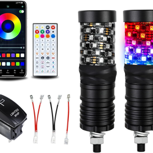 2 Pack 0.5FT Fat Whip Lights, LED Whips with App & Remote Control, Spiral RGB Chasing Lighted Whips with Rocker Switch, Whip Lights for Side by Side SXS UTV ATV Rzrcan-Am X3 Off-Road
