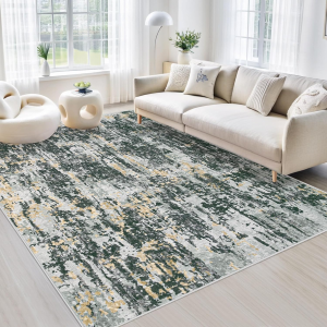 Area Rugs 6X9 Living Room: Washable Rug Modern Abstract Large Rugs Soft Non Slip Neutral Rug Stain Resistant Indoor Carpet for Bedroom Kitchen Dining Room Nursery Home Rugs(Black Grey Gold,6'X9')